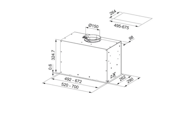 Franke BUILT-INFBFE XS A52 — вграден аспиратор 52 см, 620 m³/h, клас B, инокс